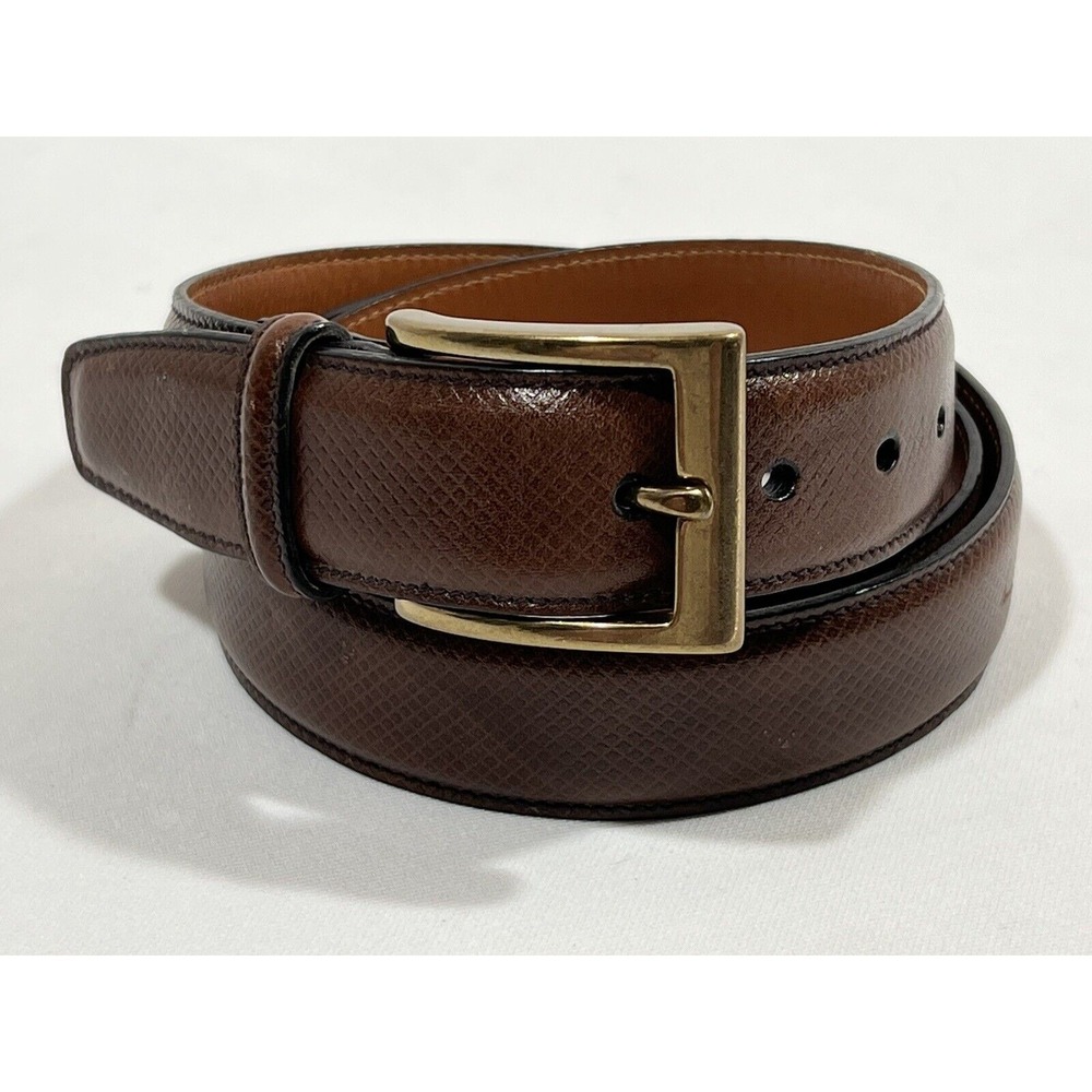 Trafalgar‎ Leather Belt Mens 42 Brown Check Pattern Brass Buckle Classic